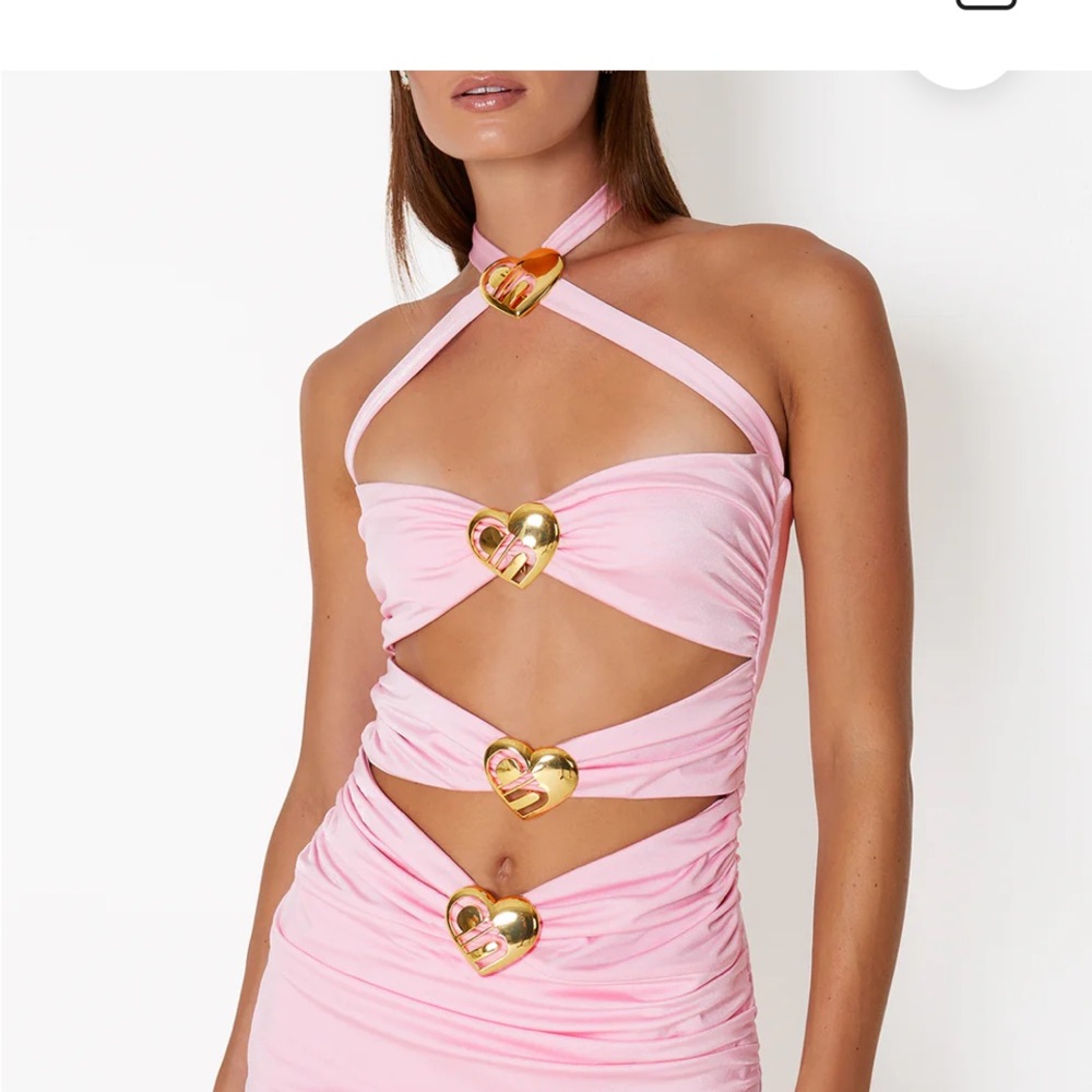 Pink Halter Mini Dress with Gold Accents